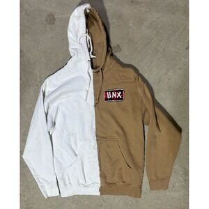 UNXPECTD "UNX" Patch Hoodie Medium Tan-White Split Embroidered Streetwear